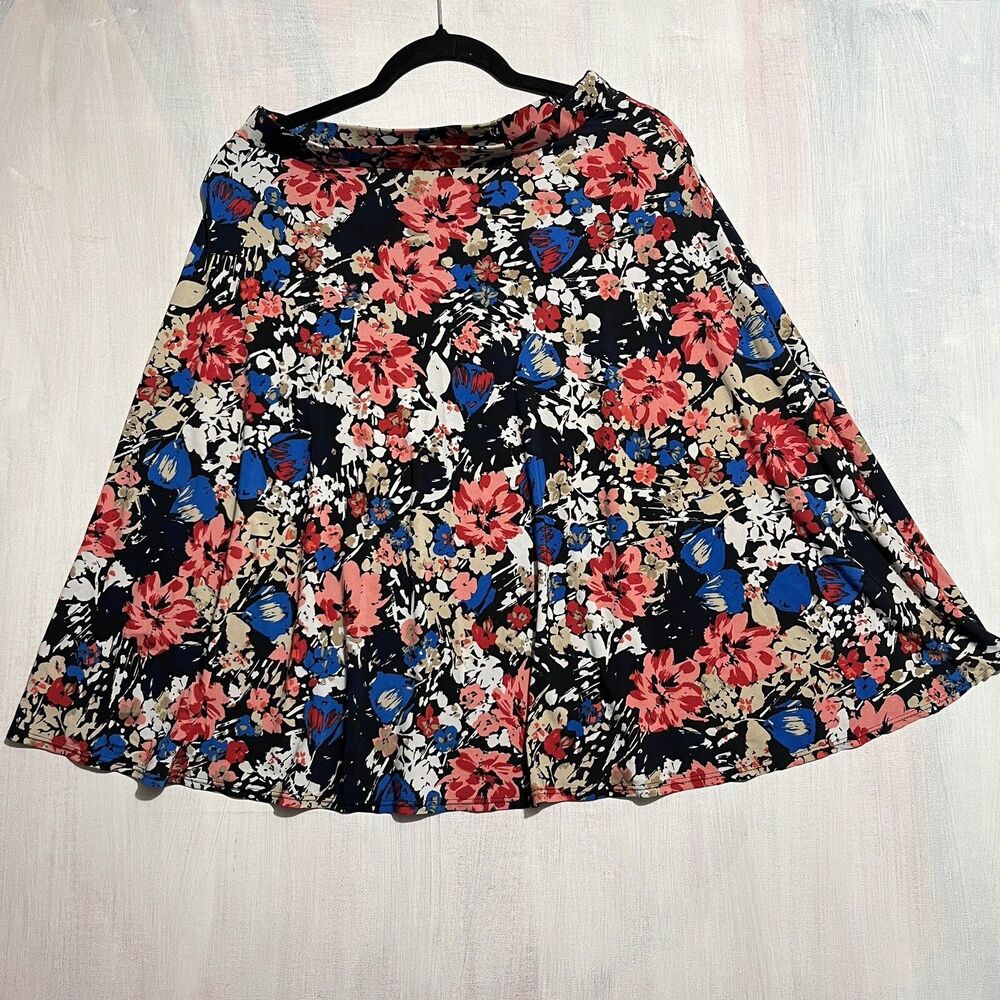 George A-Line Skirt S (4-6) floral elastic waist flare stretch knee length pull,